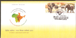 India 2011 Africa Forum Summit Elephant Wildlife Animal Phila-2703 Setenant FDC