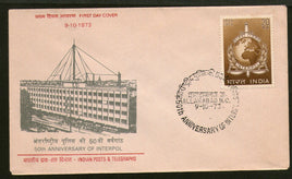 India 1973 50th Anniversary of Interpol Police Phila-590 FDC