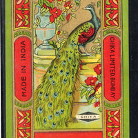 India Bird Peacock Vintage Trade Textile Chika Mills Bombay Label Multi-colour # 7 - Phil India Stamps