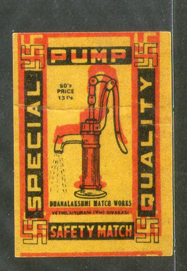 Étiquette de boîte d'allumettes de sécurité India PUMP n° MBL94