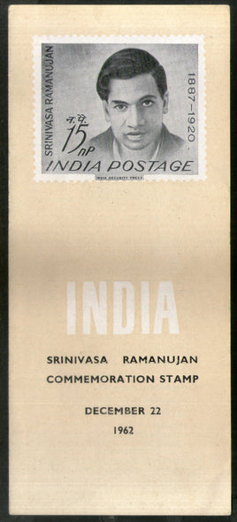India 1962 S Ramanujan Mathematican Phila-379 Blank Folder