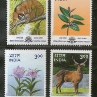 India 2000 Natural Heritage Manipur & Tripura Wild Life Flower Phila-1752-55 MNH