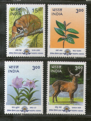 India 2000 Natural Heritage Manipur & Tripura Wild Life Flower Phila-1752-55 MNH