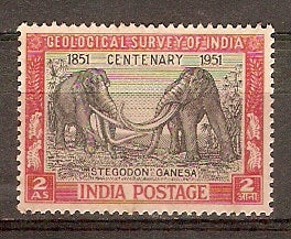 India 1951 Geological Survey Elephant Pre Historic Animal Phila-298 1v Without Gum # 296