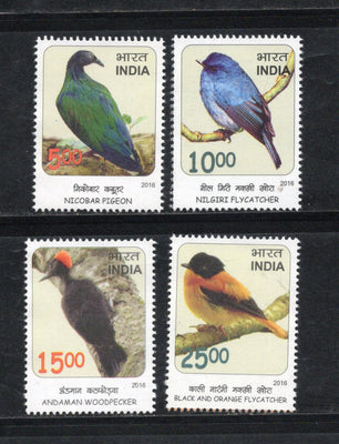 Inde 2016 Oiseaux Quasi Menacés Pigeon Moucherolle Pic Faune Faune 4v Coffret MNH
