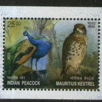India 2023 75 Years of India Mauritius Relations Joints Issue Bird Peacock Owl M/s MNH