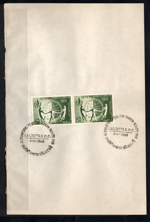 India 1968 International Year for Human Rights Phila-457 Pair FD Cancelled on Plain Paper