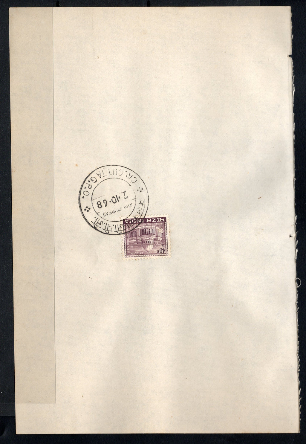 India 1968 Calcutta GPO Building 4th Definitive Series Phila-D80 1v FD Cancelled on Plain Paper
