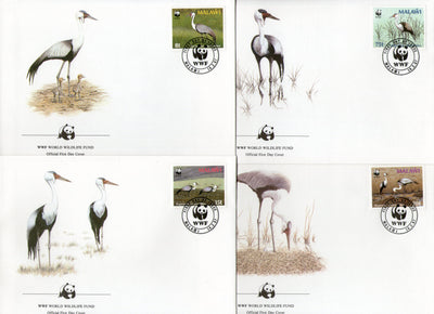 Malawi 1987 WWF Wattled Crane Water Bird Wildlife Fauna 4 FDCs Set # 47