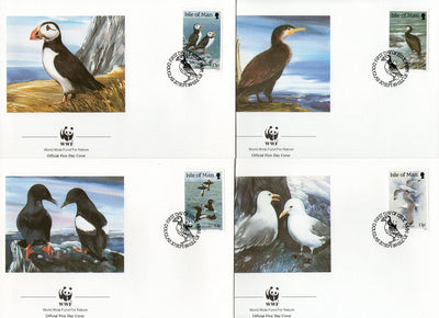 Isle of Man 1989 WWF Puffin Guillemot Kittiwak Sea Bird Wildlife Sc 399-402 FDCs # 86