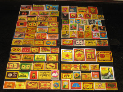 India 100 Diffrent Match Box Labels Elephant Bird Lion Monkey Ship Rose Tiger - Phil India Stamps