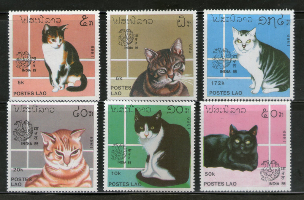 Laos 1989 Cats Pet Animal INDIA-89 Sc 908-13 MNH # 1015