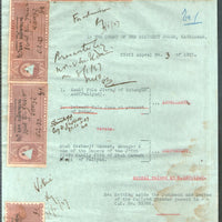India Fiscal Kathiawar State KG V Rs. 3x4, Re.1 Court Fee Stamp T5 on Document # 10191D