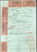 India Fiscal Kathiawar State KG V Rs. 3x4, Re.1 Court Fee Stamp T5 on Document # 10191D