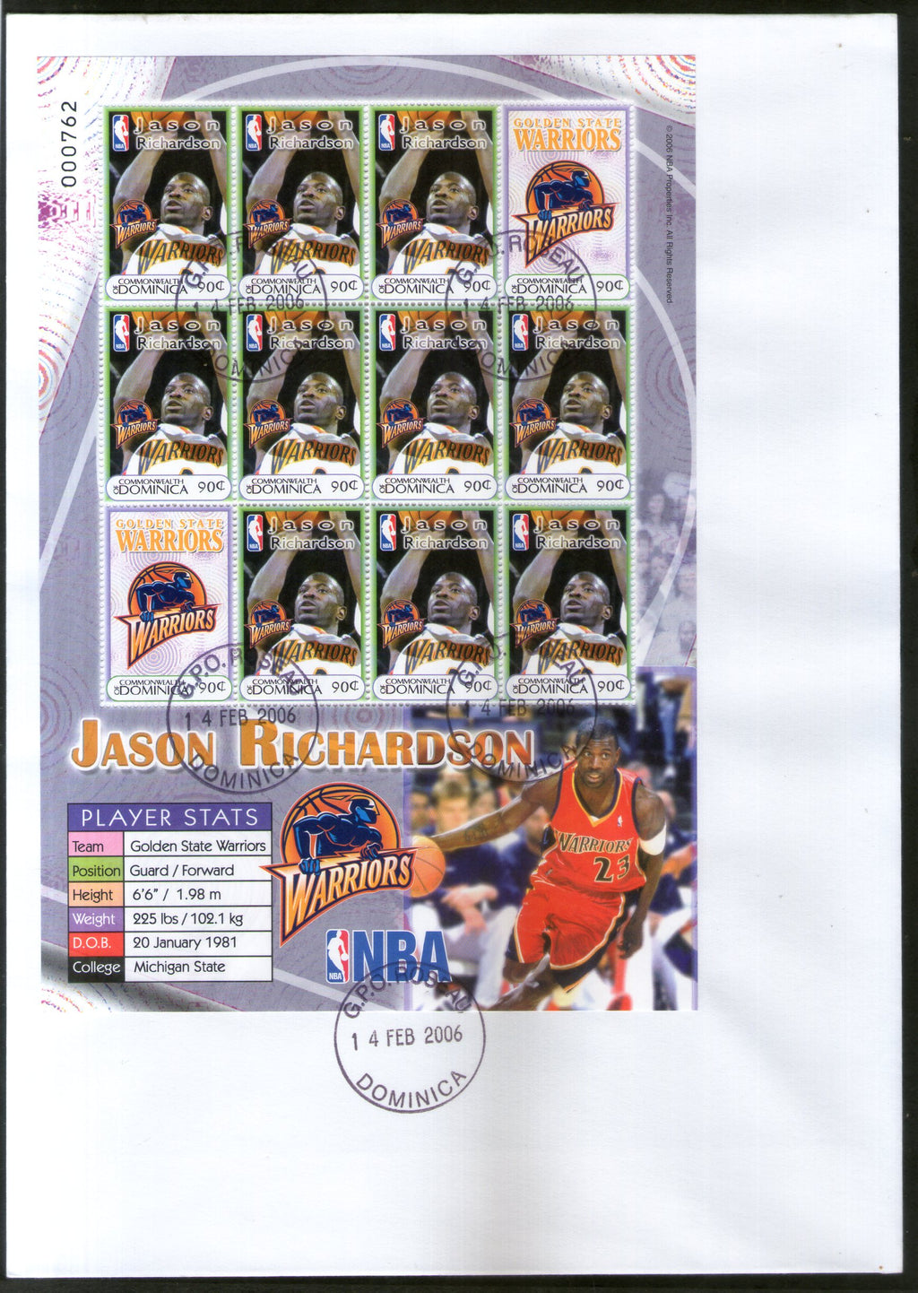 Dominica 2006 Jason Richardson Basketball Player Sport Sc 2567 Sheetlet on FDC # 10271