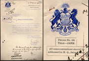 India 1938 Jaipur Sate Forces Crested Letter Coat of Arms For Renewal # 10410E