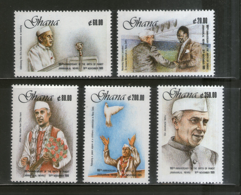 Ghana 1990 Jawaharlal Nehru of India Birth Centenary Sc 1190-94 MNH # 1043A
