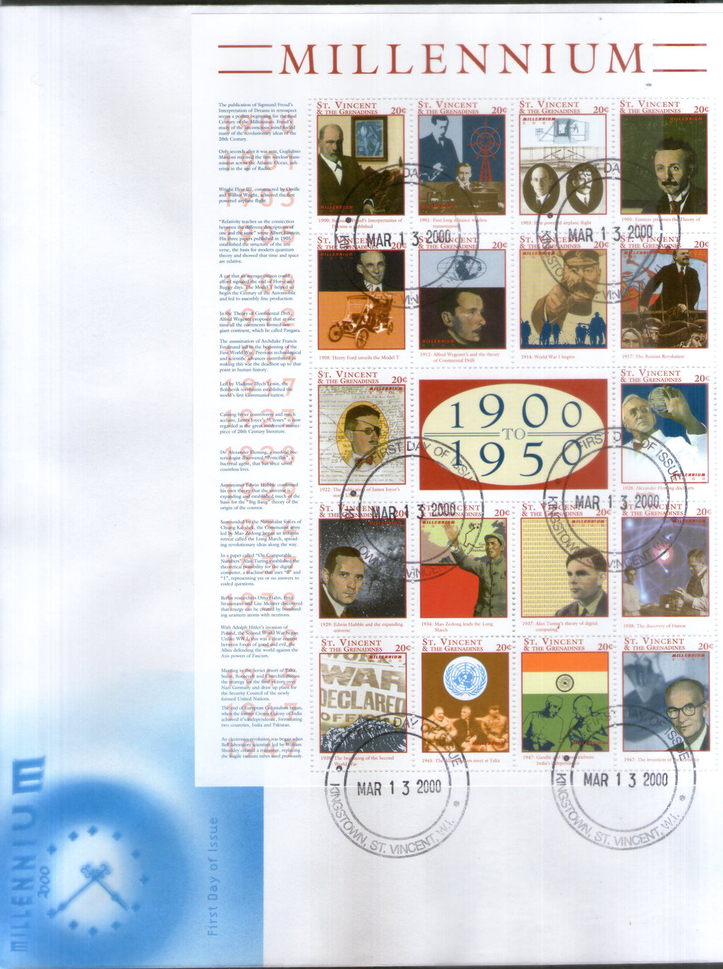 St. Vincent Grenadines 2000 Millennium Mahatma Gandhi Nehru India's Independence Sc 2764 Sheetlet FDC # 10759