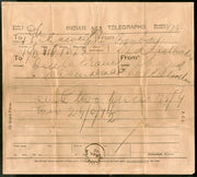 India 1905 Telegraph / Telegram Bombay to Bahawalpur Pakistan + Envelope #10930J