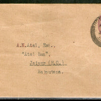 India 1932's KGV 1An O/p on 1An3ps Postal Stationary Envelope Jain-E36 Used # 12529