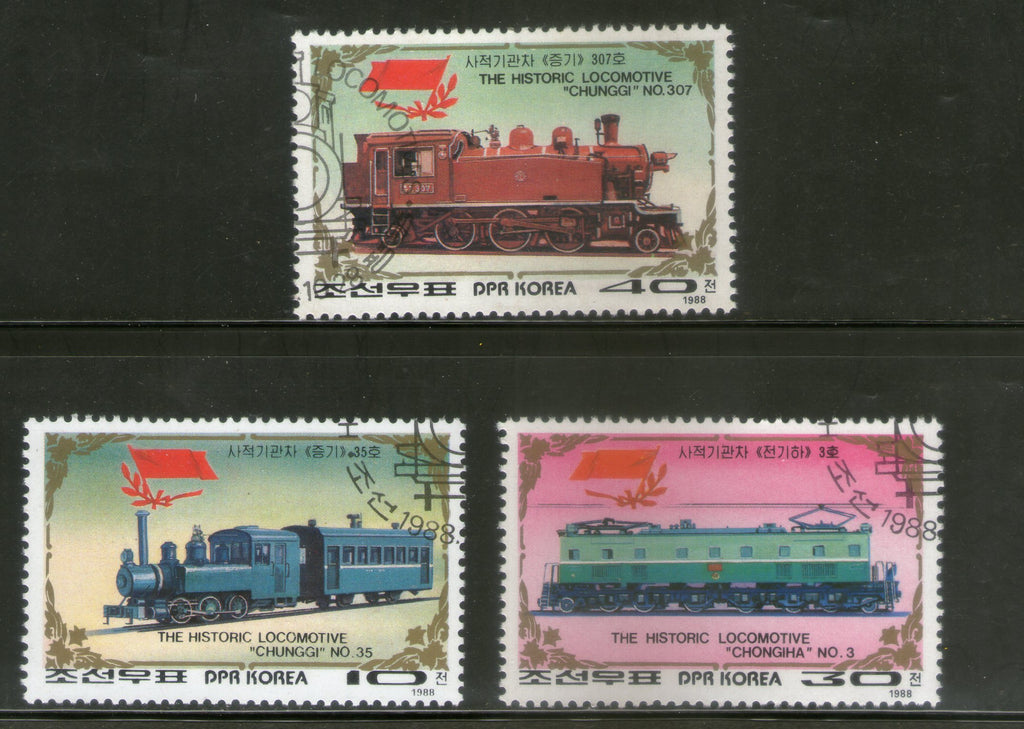 Korea 1988 Historical Locomotive Train Railway Transport 3v Sc 2787-89 Cancelled # 12583a