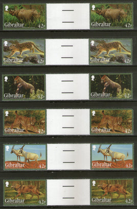 Gibraltar 2012 Rhinoceros Leopard Wolf Gorilla Animal Wildlife Sc 1353-58 Gutter Pair MNH # 12619