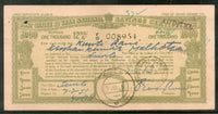 India 1951 Rs.1000 Post Office National Saving Certificate Scripophily # 12630