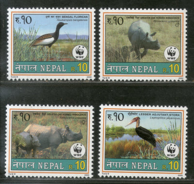 Nepal 2000 WWF Florican Horn Rhinoceros Bird Wildlife Animals Sc 682-5 MNH # 12826