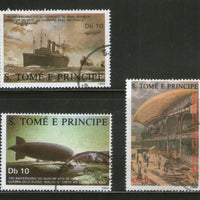St. Thomas & Prince Island 1988 Zeppelin Graf Sailing Ship Transpot Sc 829 3v Cancelled # 12864a