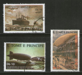 St. Thomas & Prince Island 1988 Zeppelin Graf Sailing Ship Transpot Sc 829 3v Cancelled # 12864a