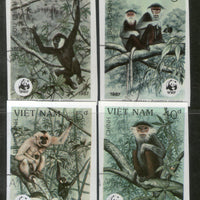 Vietnam 1987 WWF Gibbon Monkey Sc 1761-64 Wildlife Animal 4v Imperf Used # 13050a