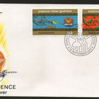 Papua New Guinea 1975 Independence Flags Coat of Arms Map 2v FDC # 13152