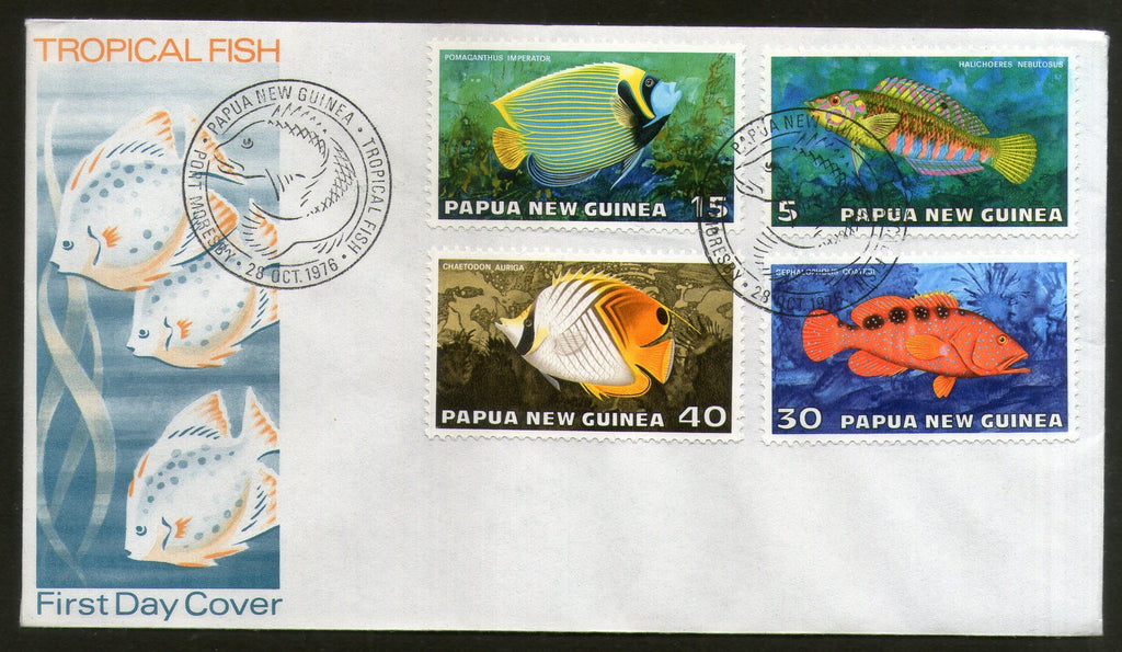 Papua New Guinea 1976 Fishes Marinelife Mammals Butterflyfish 4v FDC # 13170