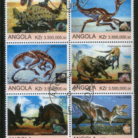 Angola 2000 Prehistoric Animals Wild Life Setenant BLK/6 Cancelled # 13494