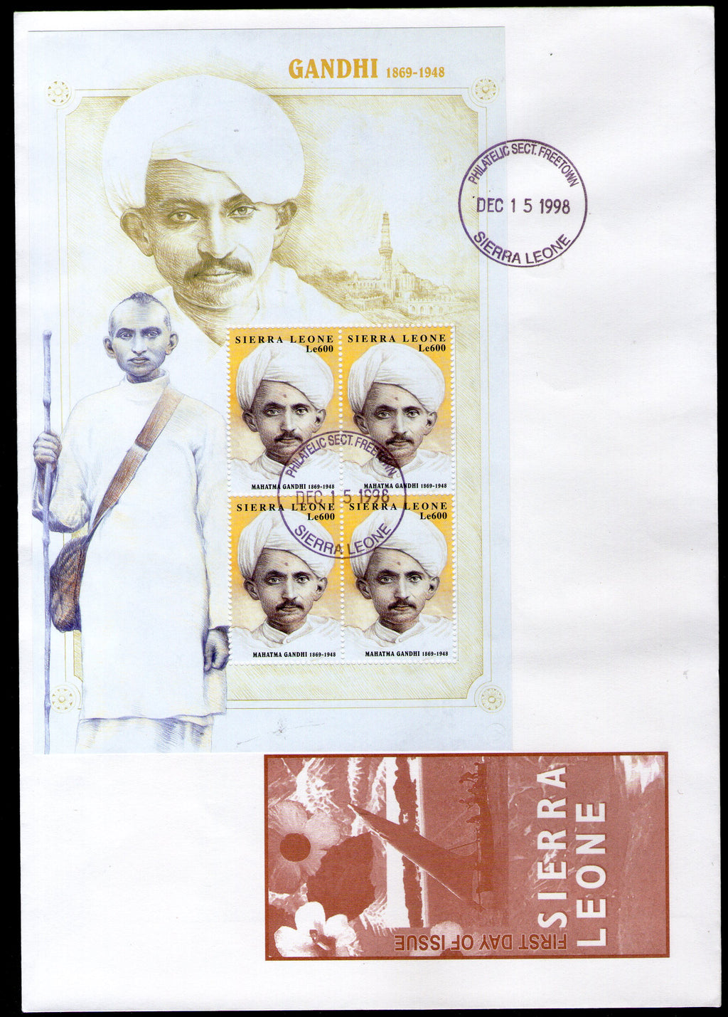 Sierra Leone 1998 Mahatma Gandhi of India Sc 2132 Sheetlet FDC # 15124