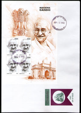 Grenada 1998 Mahatma Gandhi of India Sheetlet Sc 2777 FDC # 15241
