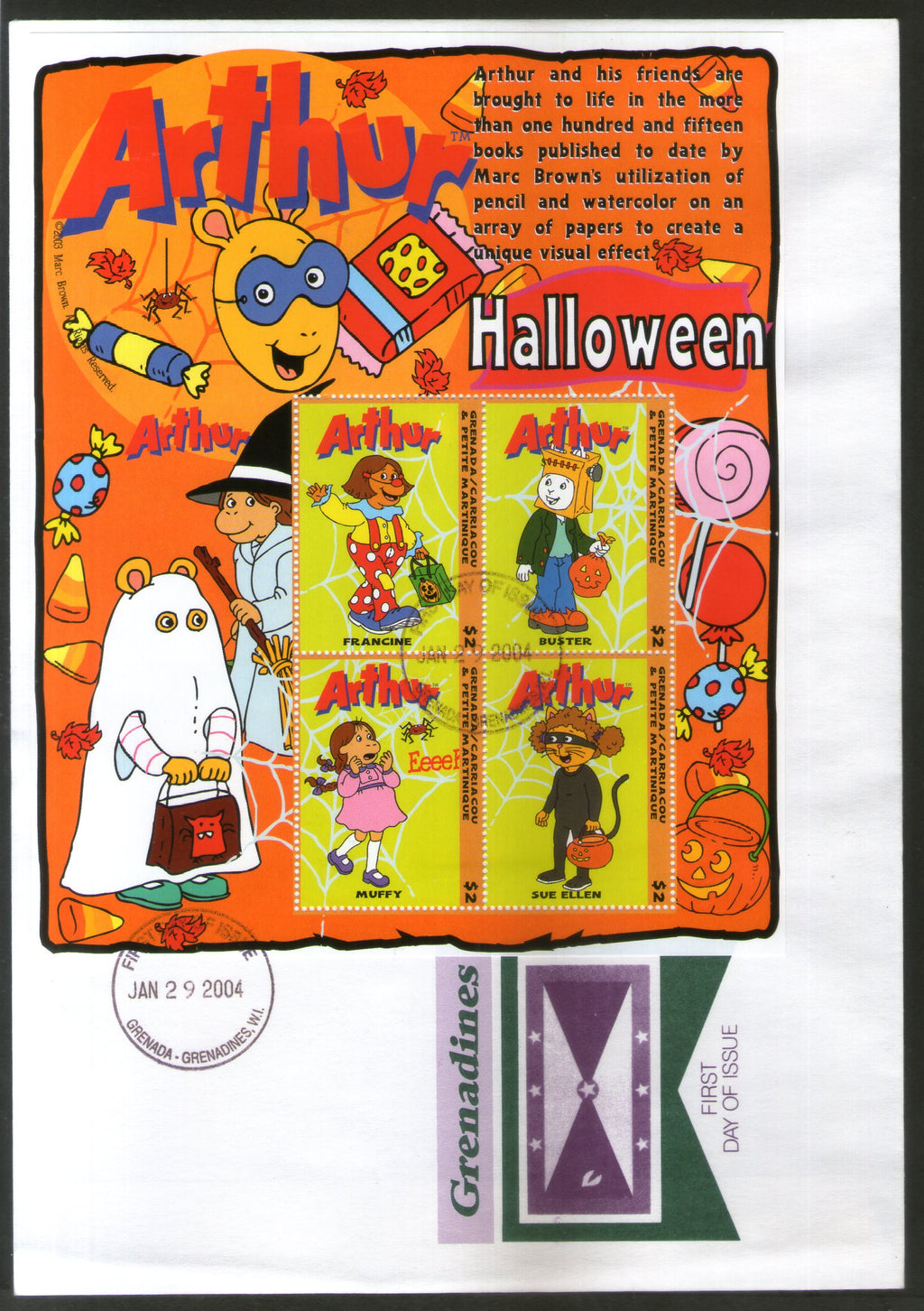 Grenada 2004 Arthur Halloween Cartoon Film Sc 2522  Sheetlet FDC # 15252