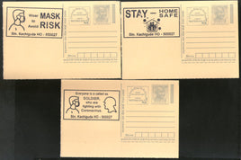 India 2020 3 Diff. COVID-19 Black Slogan Cancellation on Gandhi Post Card Mint # 16100