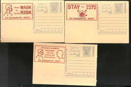 India 2020 3 Diff. COVID-19 Red Slogan Cancellation on Gandhi Post Card Mint # 16260