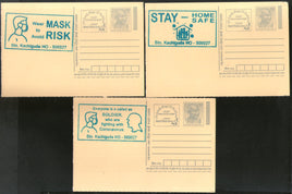 India 2020 3 Diff. COVID-19 Green Slogan Cancellation on Gandhi Post Card Mint # 16278