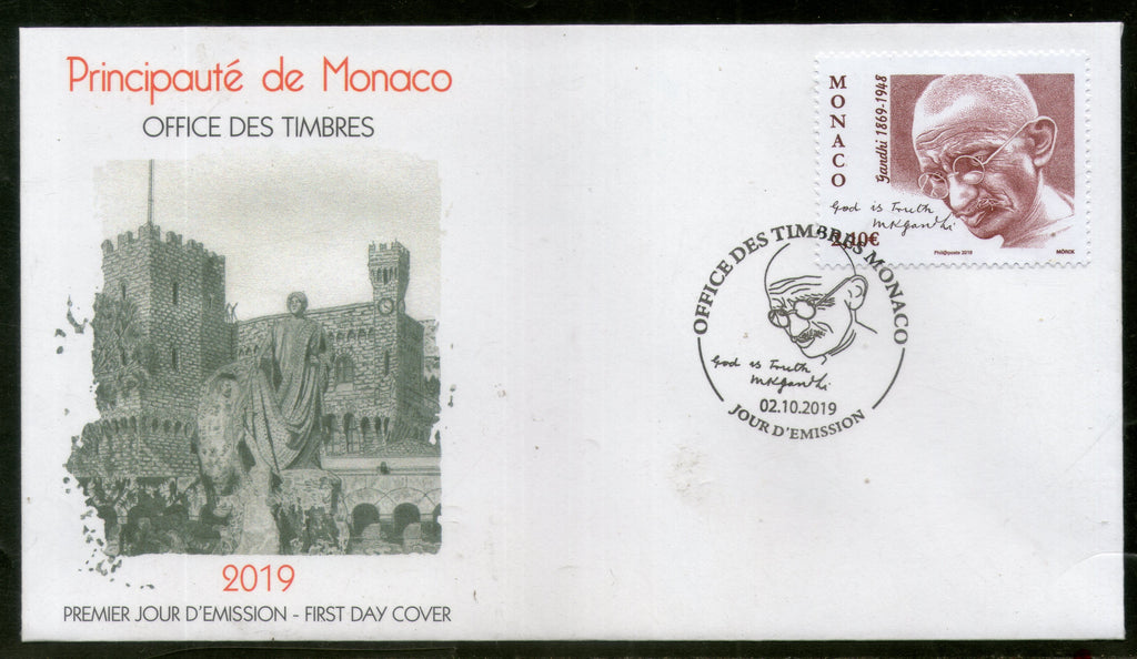 Monaco 2019 Mahatma Gandhi of India 150th Birth Anniversary 1v FDC # 16349