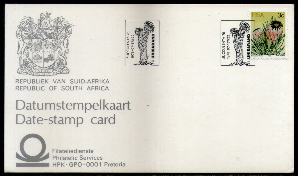 South Africa 1978 Succulent Plant Tree Coat of Arms Date Stamp Card # 16536