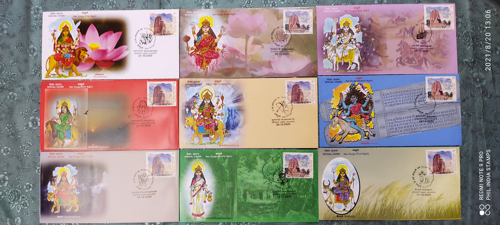 India 2020 Navratri Nav Durga Devi Goddess Hindu Mythology Set of 9 Special Covers # 18343