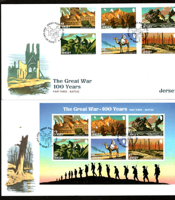 Jersey 2016 The Great War 100 Years Battles WWI Military 6v+M/s+Sheet FDC #18392