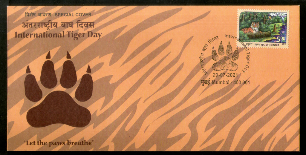 India 2021 Int’al Tiger Day Wildlife Animals Special Cover # 18741