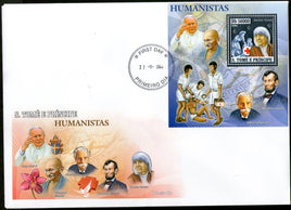 St. Thomas & Prince Island 2006 Mahatma Gandhi of India Mother Teresa Silver Foil M/s FDC # 19058