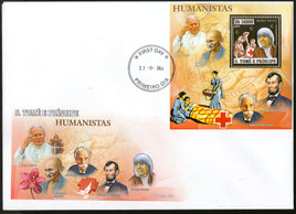 St. Thomas & Prince Island 2006 Mahatma Gandhi of India Mother Teresa Gold Foil M/s FDC # 19084
