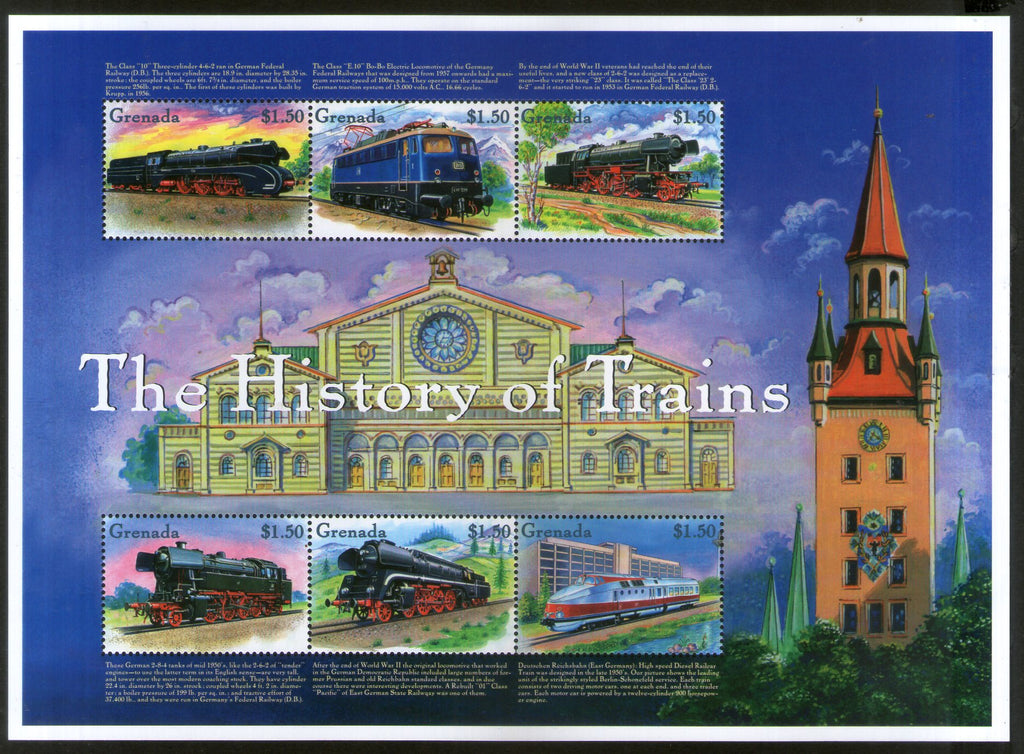 Grenada 2000 Steam Locomotive Railway Train Sc 3039 Sheetlet MNH # 19157