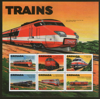 Grenada 2000 Steam Locomotive Railway Train Sc 3037 Sheetlet MNH # 19162