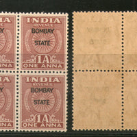 India Fiscal 1An Revenue Stamp O/P Bombay State BLK/4 MNH # 1920B